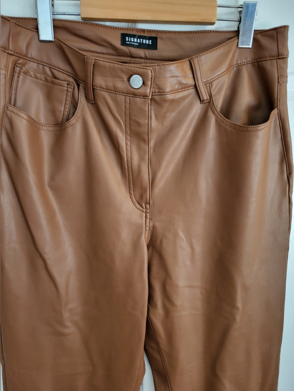 Signature Faux Leather Pants - Brown